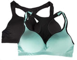2 Pack Low Impact Mesh Racerback Sports Bra - Black and Turquoise