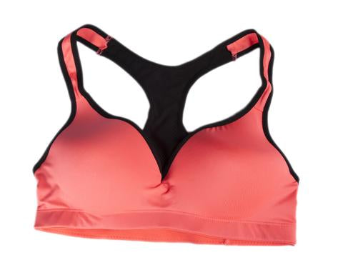 Coral and Black Low Impact Mesh Racerback Sports Bra